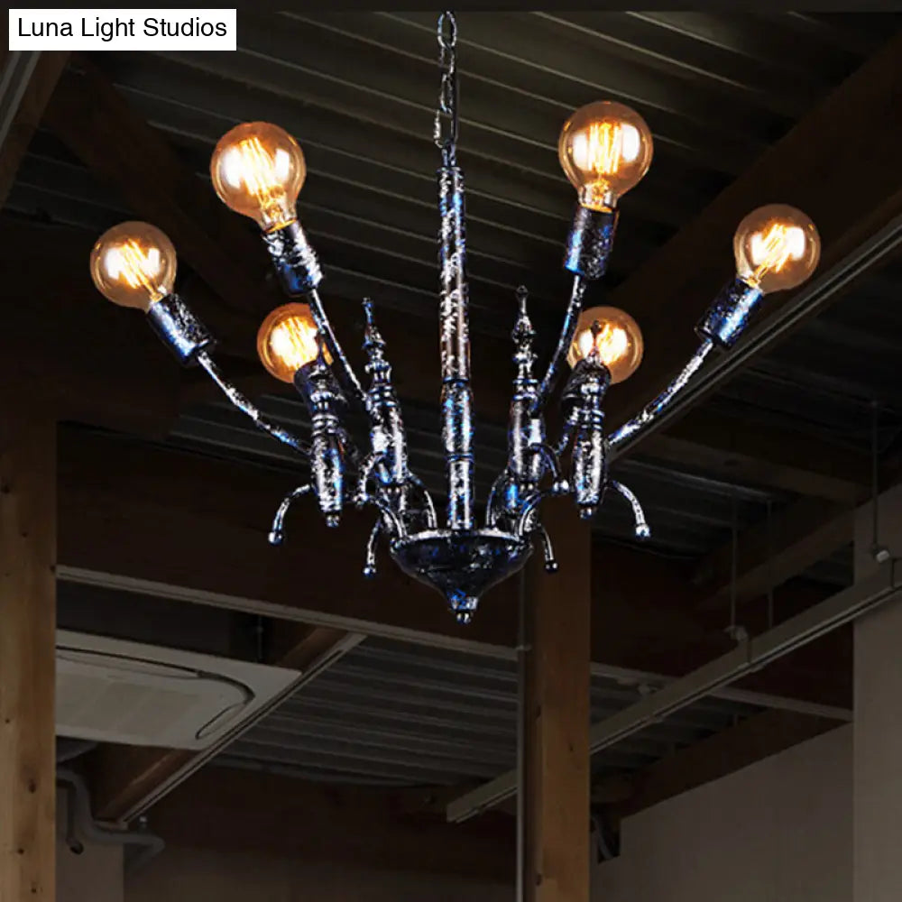 Vintage Black Dining Room Chandelier - Metallic Multi-Head Pendant Light