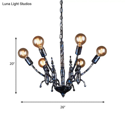 Vintage Black Dining Room Chandelier - Metallic Multi-Head Pendant Light