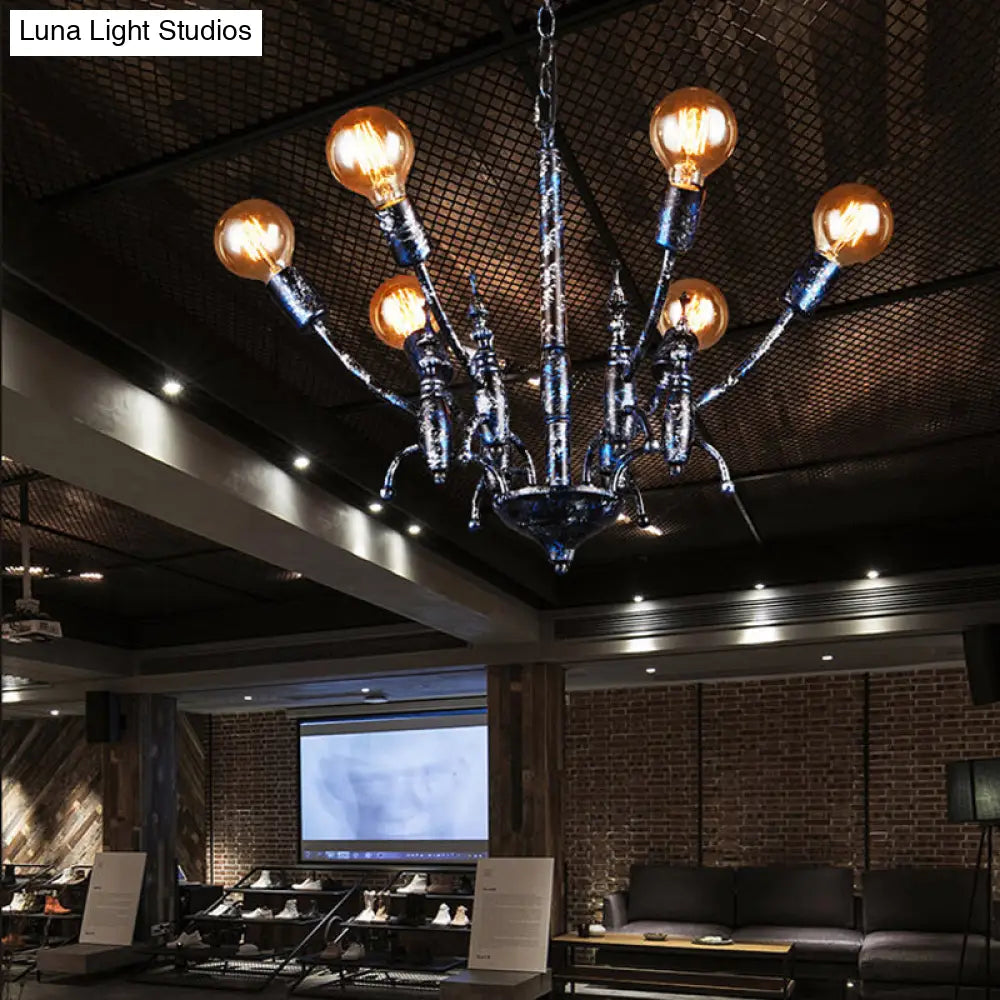 Vintage Black Dining Room Chandelier - Metallic Multi-Head Pendant Light