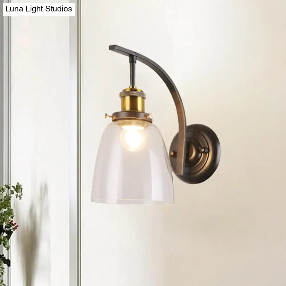 Vintage Black Dome Sconce Wall Lamp with Clear Glass Bulb - Stylish Living Room Fixture