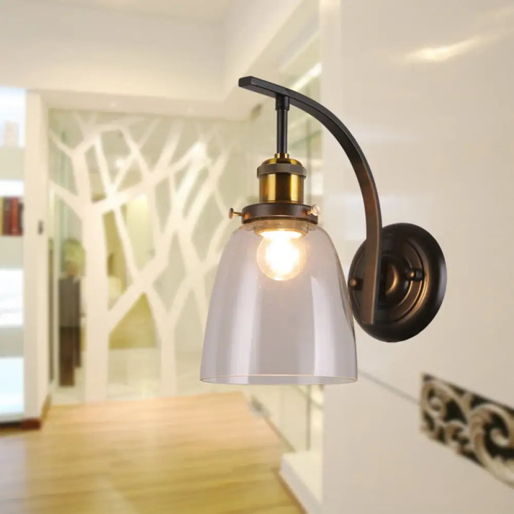 Vintage Black Dome Sconce Wall Lamp with Clear Glass Bulb - Stylish Living Room Fixture