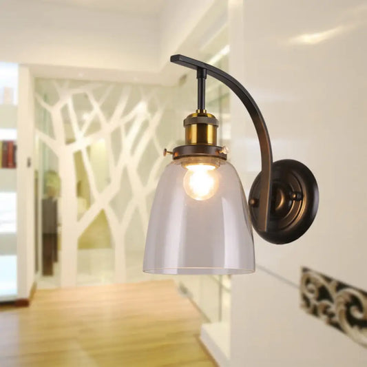 Vintage Black Dome Sconce Wall Lamp with Clear Glass Bulb - Stylish Living Room Fixture