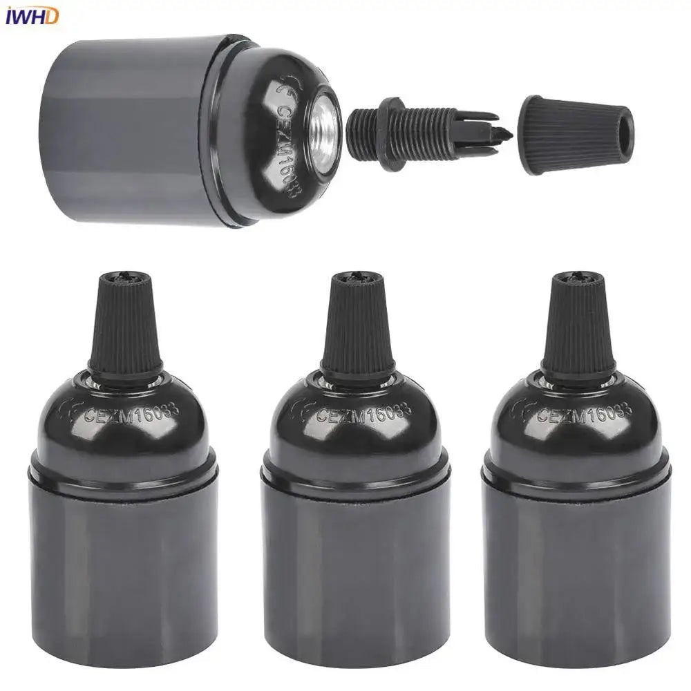 Vintage black e27 socket bulb holder with ribbed black plastic top and threaded metal inserts for kitchen lamp holder