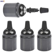Vintage black e27 socket bulb holder with ribbed black plastic top and threaded metal inserts for kitchen lamp holder