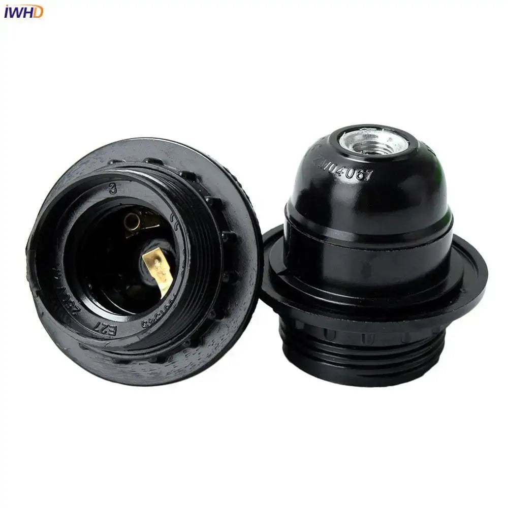 Vintage black e27 socket bulb holder made of plastic with threaded base and brass contacts for kitchen lamp holder use