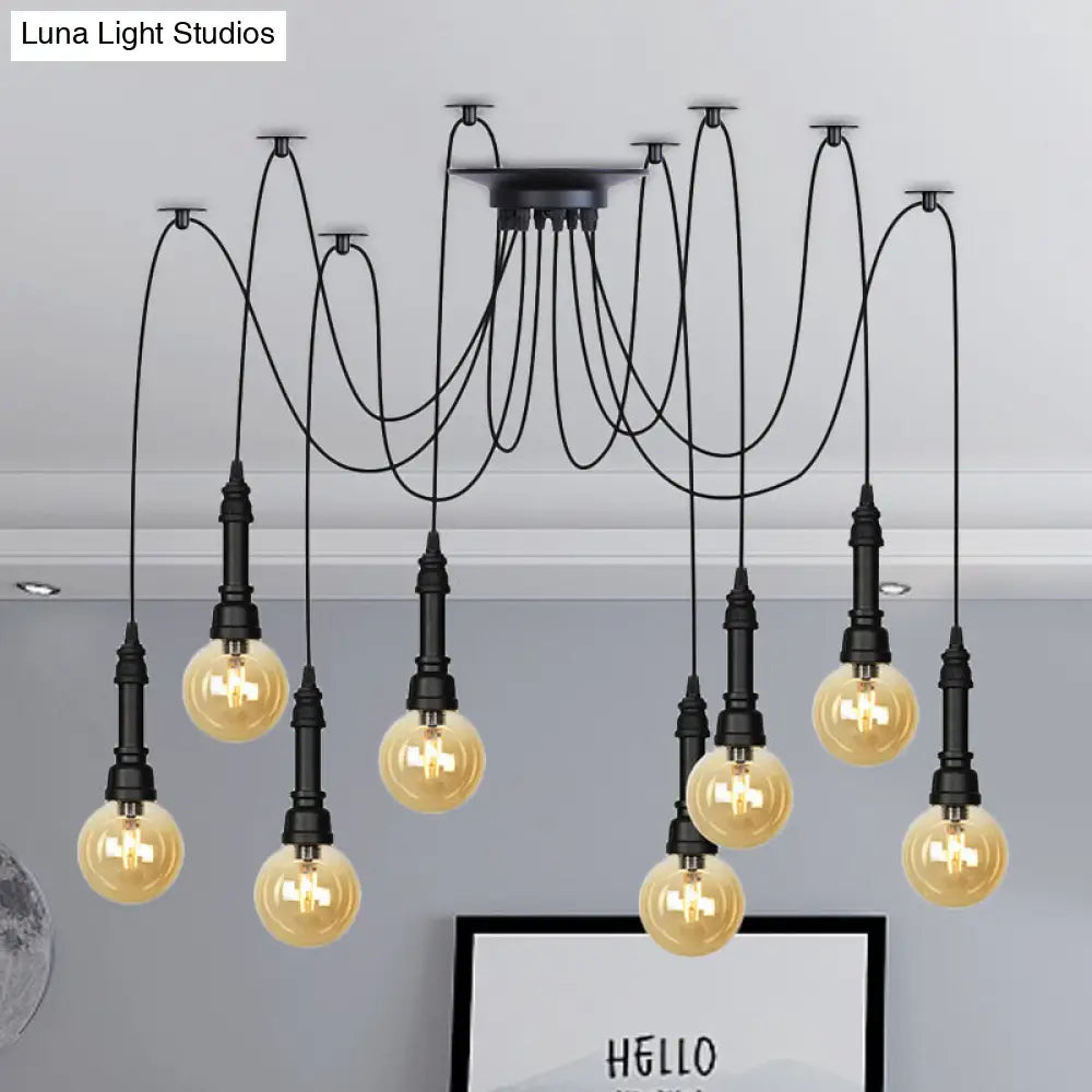 Vintage Black Finish Amber Glass Chandelier - Multi Light Pendant Lamp for Global Restaurants (2/3/6 Heads)