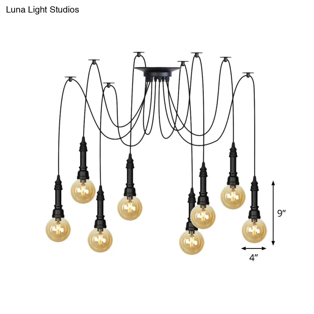 Vintage Black Finish Amber Glass Chandelier - Multi Light Pendant Lamp for Global Restaurants (2/3/6 Heads)
