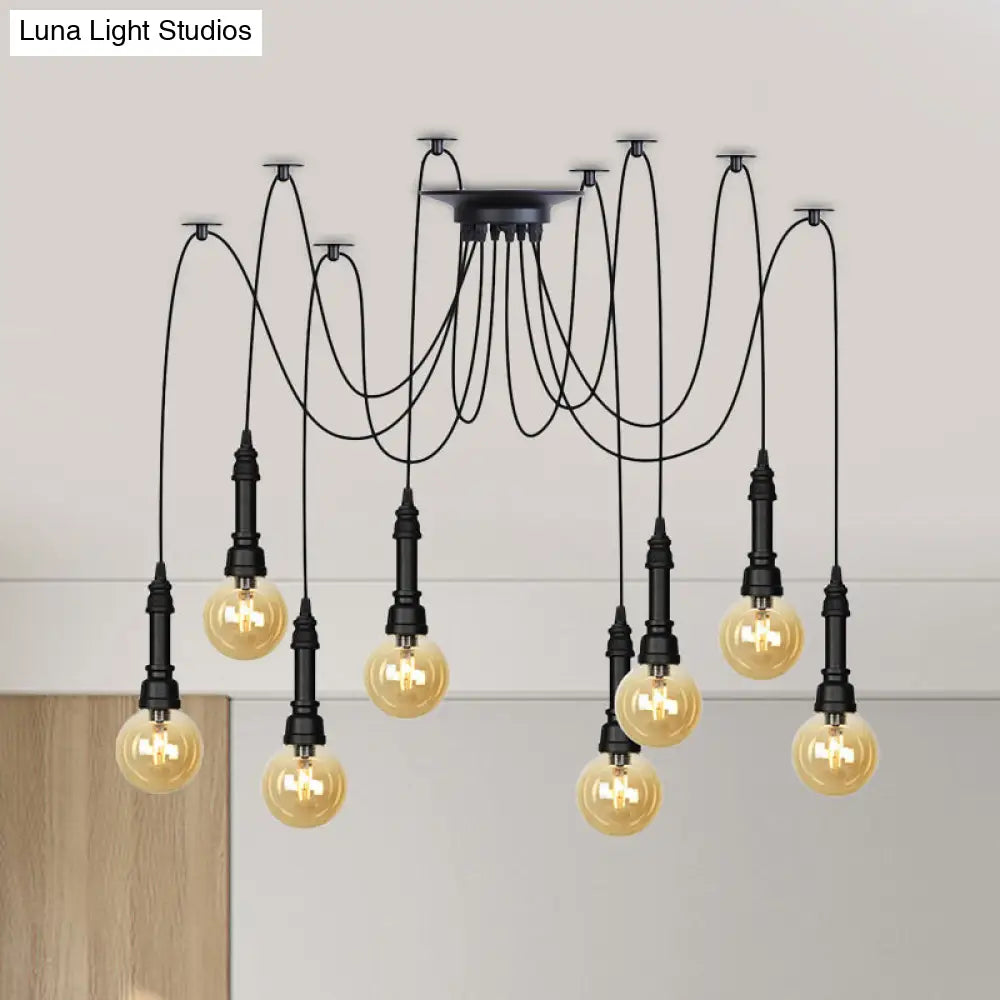 Vintage Black Finish Amber Glass Chandelier - Multi Light Pendant Lamp for Global Restaurants (2/3/6 Heads)