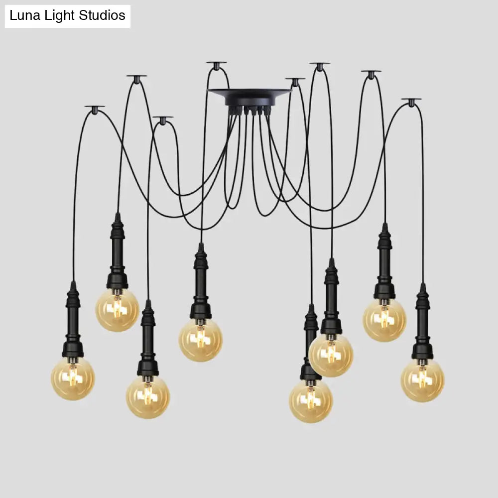 Vintage Black Finish Amber Glass Chandelier - Multi Light Pendant Lamp for Global Restaurants (2/3/6 Heads)