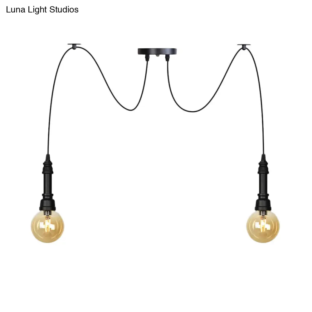Vintage Black Finish Amber Glass Chandelier - Multi Light Pendant Lamp for Global Restaurants (2/3/6 Heads)