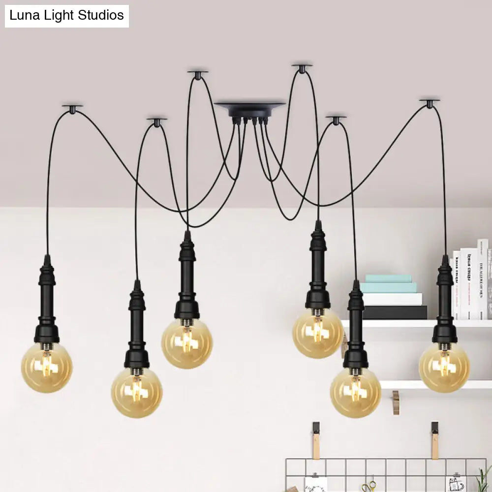 Vintage Black Finish Amber Glass Chandelier - Multi Light Pendant Lamp for Global Restaurants (2/3/6 Heads)