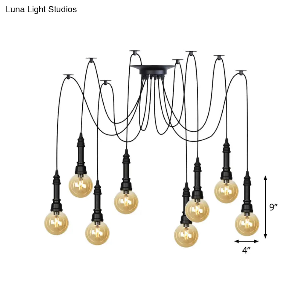 Vintage Black Finish Amber Glass Chandelier - Multi Light Pendant Lamp for Global Restaurants (2/3/6 Heads)
