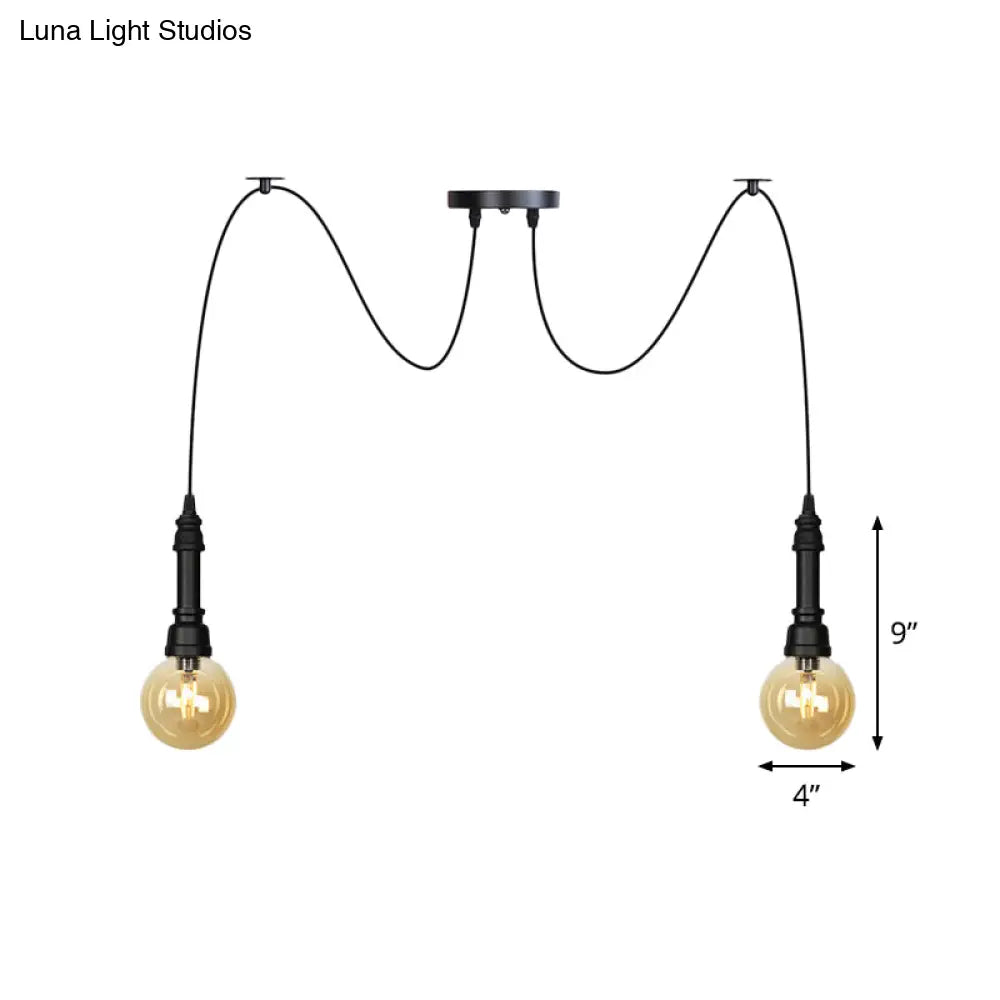 Vintage Black Finish Amber Glass Chandelier - Multi Light Pendant Lamp for Global Restaurants (2/3/6 Heads)