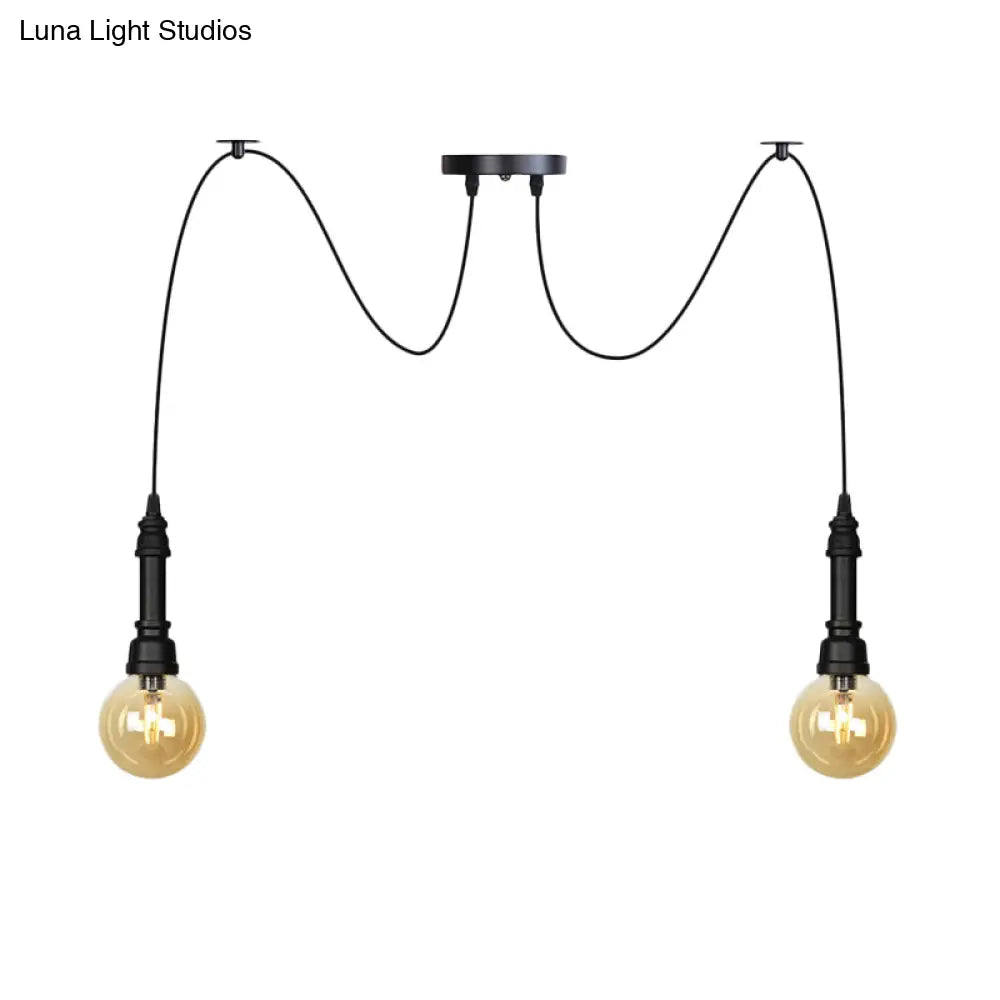 Vintage Black Finish Amber Glass Chandelier - Multi Light Pendant Lamp for Global Restaurants (2/3/6 Heads)