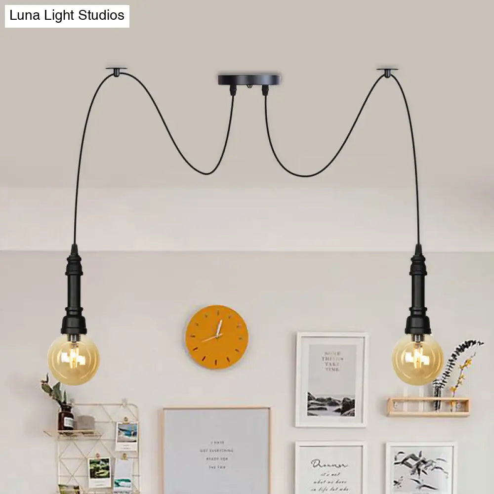 Vintage Black Finish Amber Glass Chandelier - Multi Light Pendant Lamp for Global Restaurants (2/3/6 Heads)