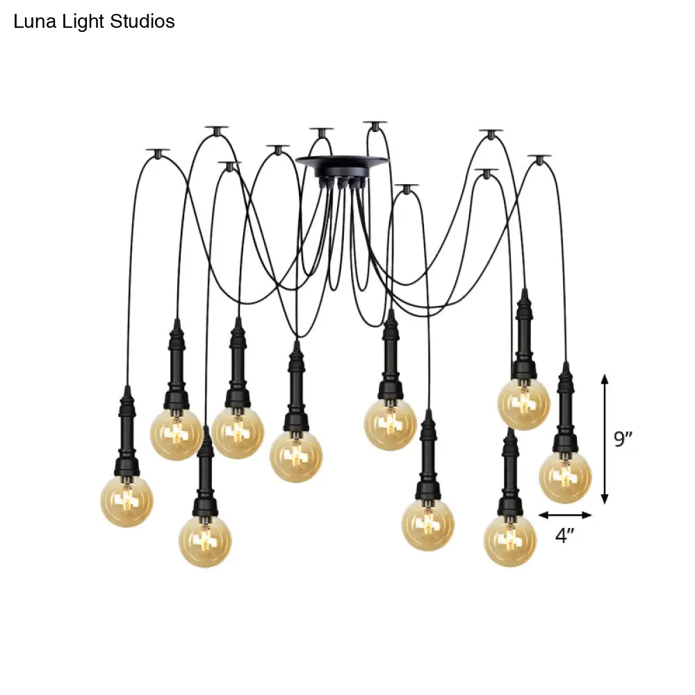 Vintage Black Finish Amber Glass Chandelier - Multi Light Pendant Lamp for Global Restaurants (2/3/6 Heads)