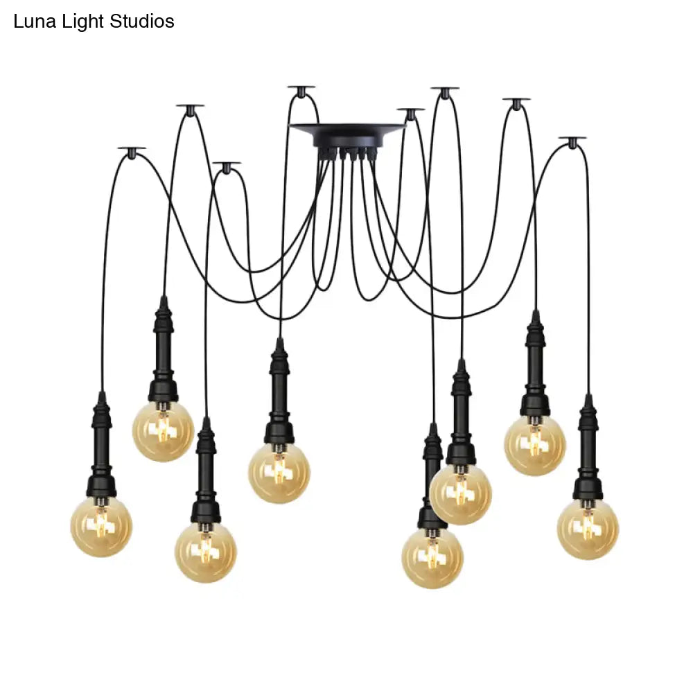 Vintage Black Finish Amber Glass Chandelier - Multi Light Pendant Lamp for Global Restaurants (2/3/6 Heads)