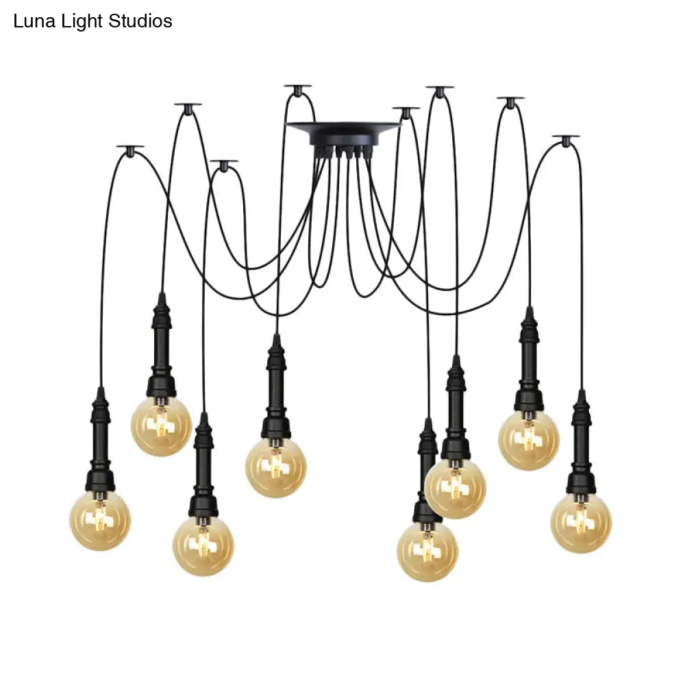 Vintage Black Finish Amber Glass Chandelier - Multi Light Pendant Lamp for Global Restaurants (2/3/6 Heads)