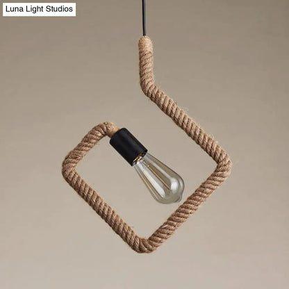 Vintage Black Finish Hemp Rope Suspension Lamp with Unique Triangle/Round Frame Design - 1 Light