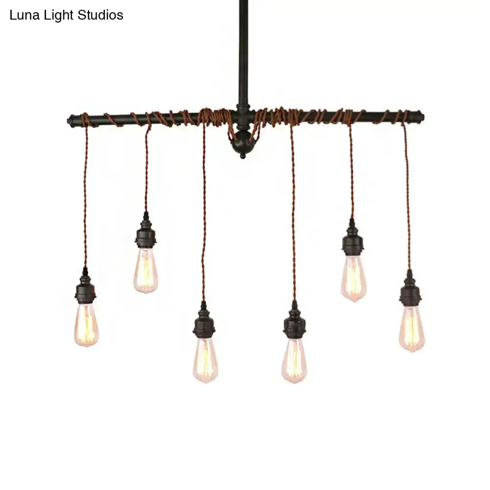 Decorbites™ vintage tubing pendant lamp with black finish features five exposed edison bulbs and adjustable chain cord length
