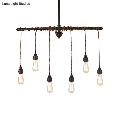Decorbites™ vintage tubing pendant lamp with black finish features five exposed edison bulbs and adjustable chain cord length