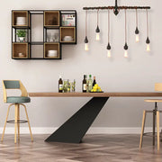 Modern black and wood dining table paired with decorbites vintage 6-light tubing pendant lamp with black finish and chain cord length