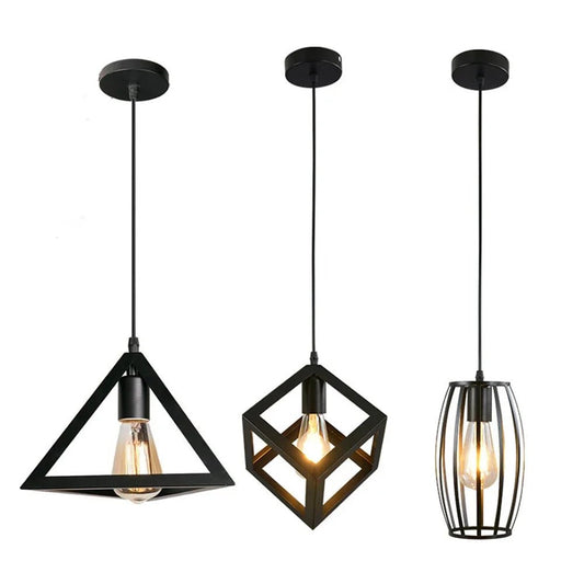 Vintage Black Geometric Iron Pendant Light - Decorbites