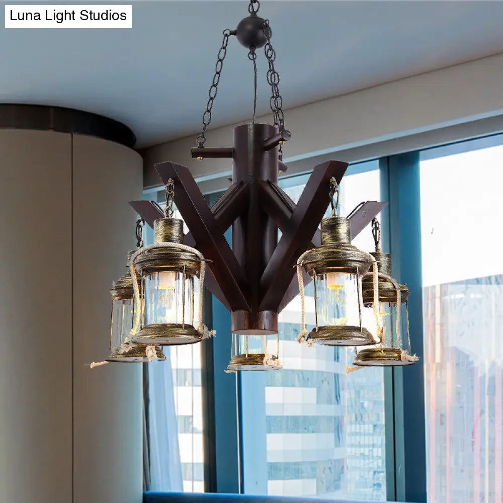 Vintage Black Glass Chandelier - 5 Lights Ceiling Fixture for Living Room