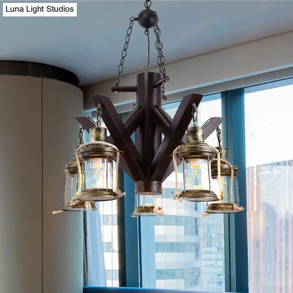 Vintage Black Glass Chandelier - 5 Lights Ceiling Fixture for Living Room