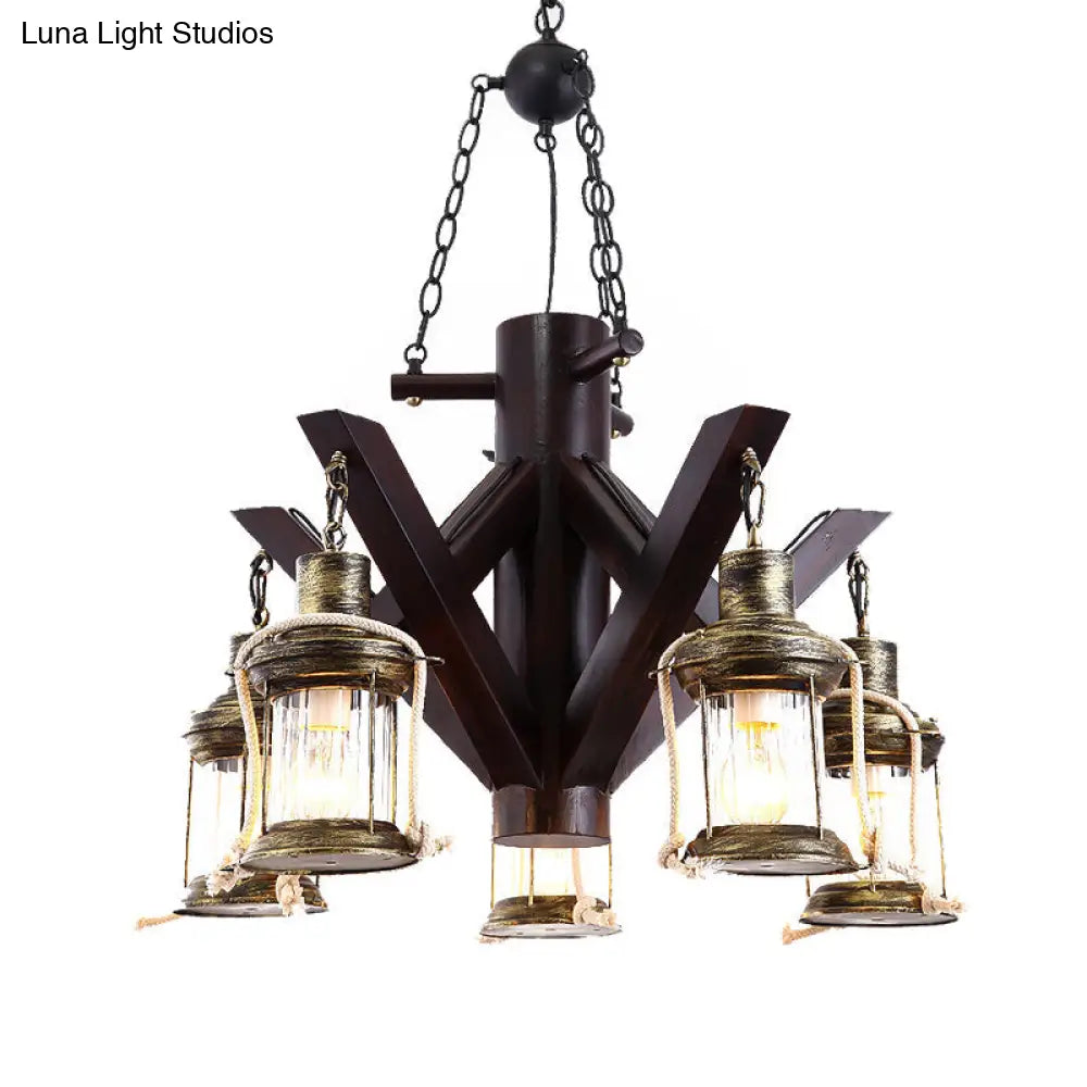 Vintage Black Glass Chandelier - 5 Lights Ceiling Fixture for Living Room