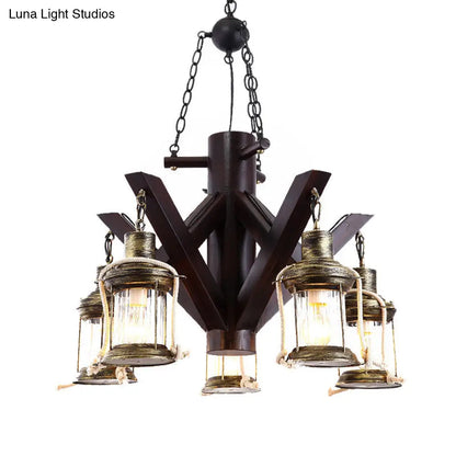 Vintage Black Glass Chandelier - 5 Lights Ceiling Fixture for Living Room