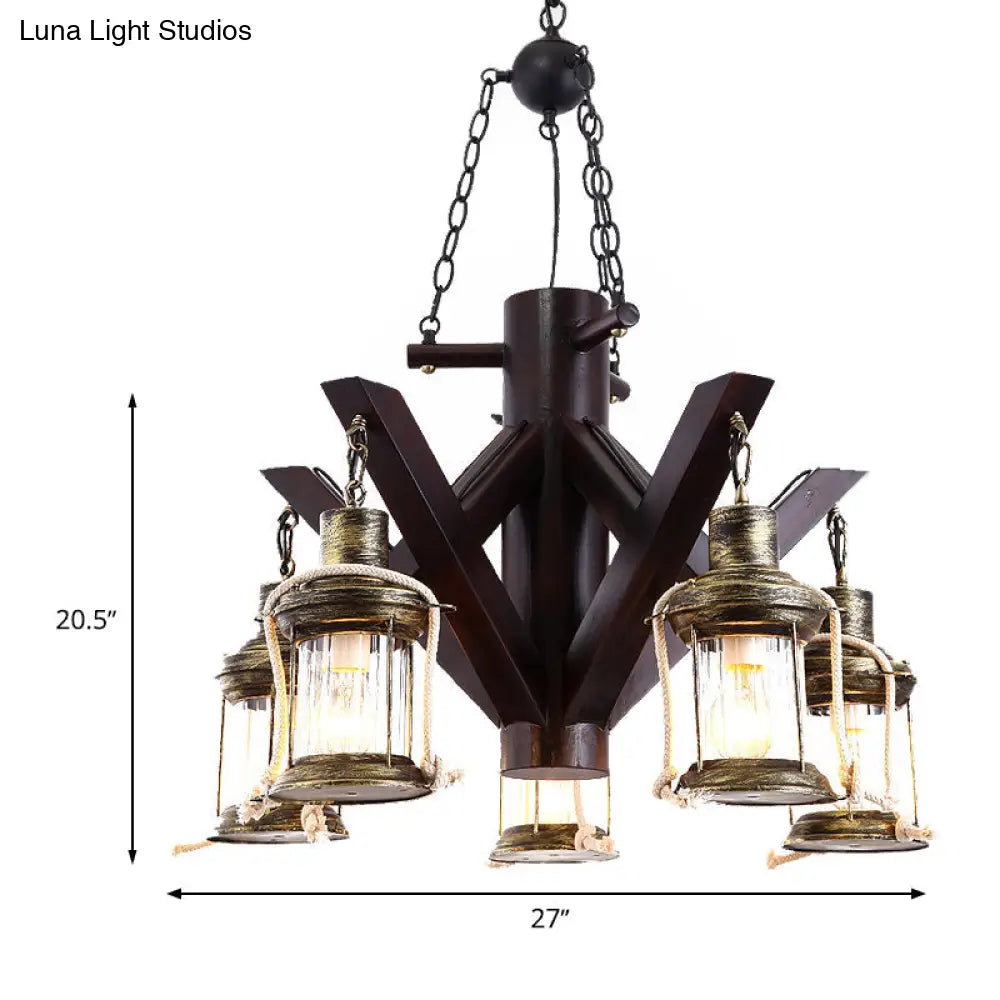 Vintage Black Glass Chandelier - 5 Lights Ceiling Fixture for Living Room