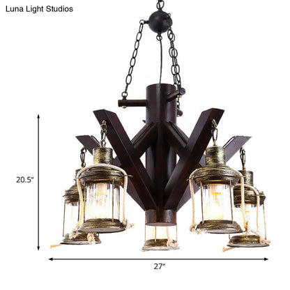 Vintage Black Glass Chandelier - 5 Lights Ceiling Fixture for Living Room