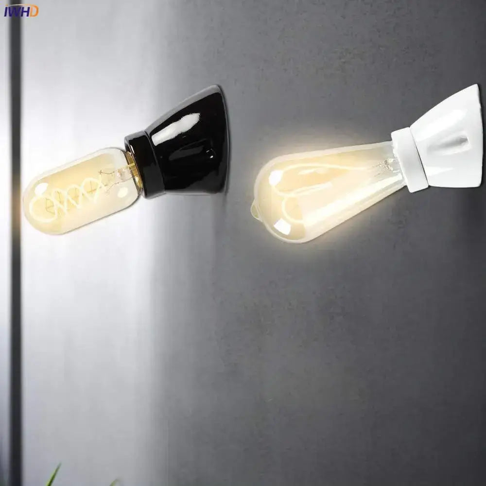 Vintage black glossy ceramic lamp holder socket with black and white wall-mounted holder socket fitting for bedroom light