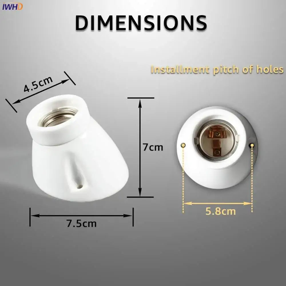 White ceramic lamp holder socket adapter with threaded metal contacts and mounting holes for vintage table light