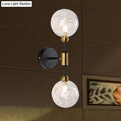Modern vintage black and gold double-sphere wall sconce with clear glass and e26 e27 bulbs for bedroom lighting