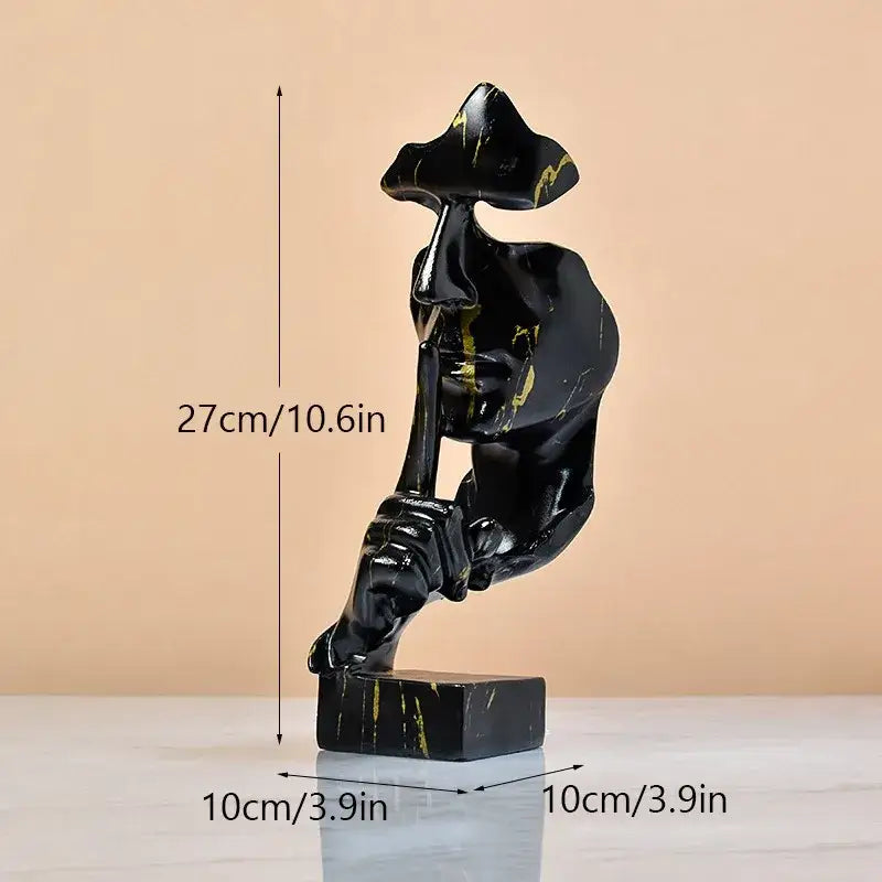 Vintage black and gold face abstract sculpture 27cm silence golden featuring a seated contemplative figurine for office decor