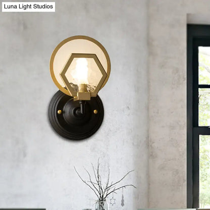 Vintage black and gold geometric wall lamp with gold-toned hexagonal glass and black finish for living space lighting