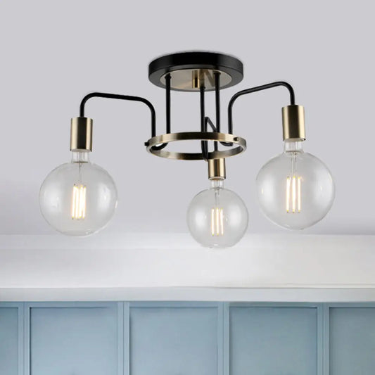 DecorBites™ DecorBites™ Vintage Black & Gold Semi-Flush Ceiling Lamp with Clear Glass - Ideal for Living Rooms (3/5-Bulb)