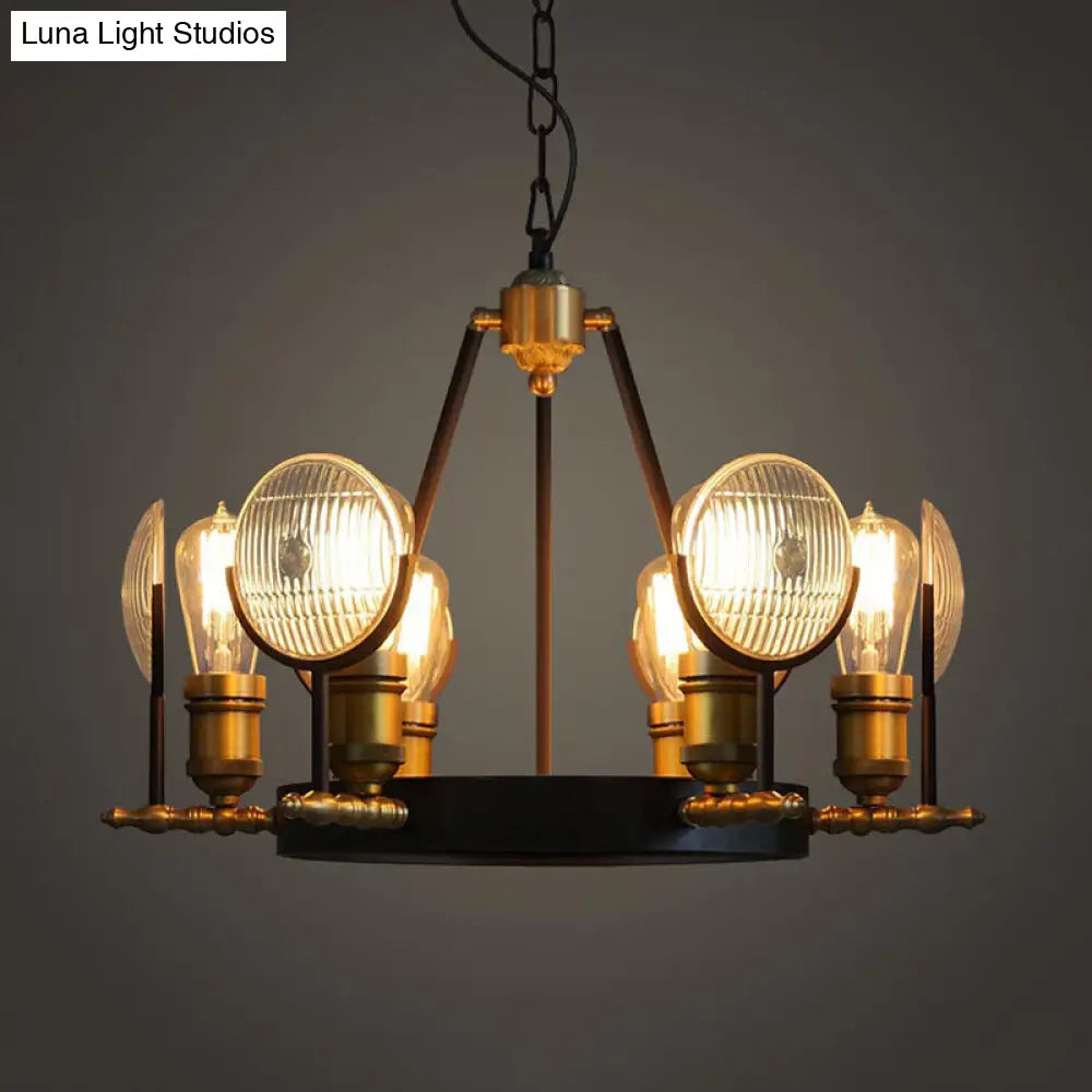 Vintage Black Grid Glass Lens Chandelier Lamp - 6/9/12 Lights Hanging Light Kit for Restaurants