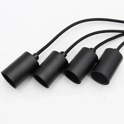 Set of four black finish cylindrical lamp socket holders with flexible cords for vintage industrial pendant chandelier light