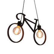 Vintage black iron bicycle chandelier pendant light with two exposed filament bulbs for decorbites iron bicycle decor