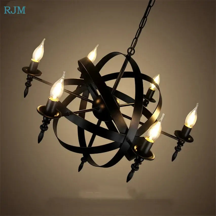 Vintage black iron pendant light featuring a black wrought iron chandelier with six candle-style bulbs decorbites iron pendant