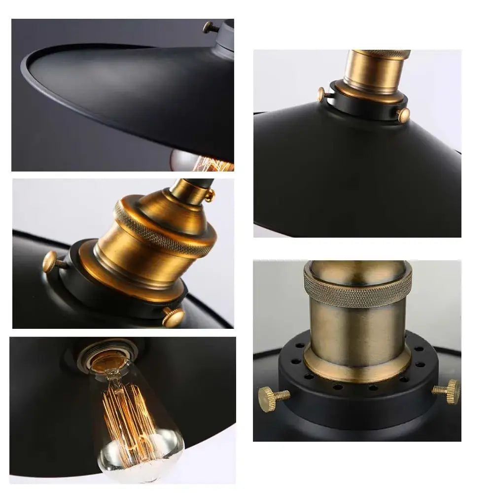 Vintage black iron pendant light with black iron finish brass socket and exposed filament edison bulb for kitchen use