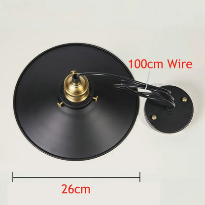 Vintage black iron pendant light with black iron finish brass socket and 100cm wire for kitchen use