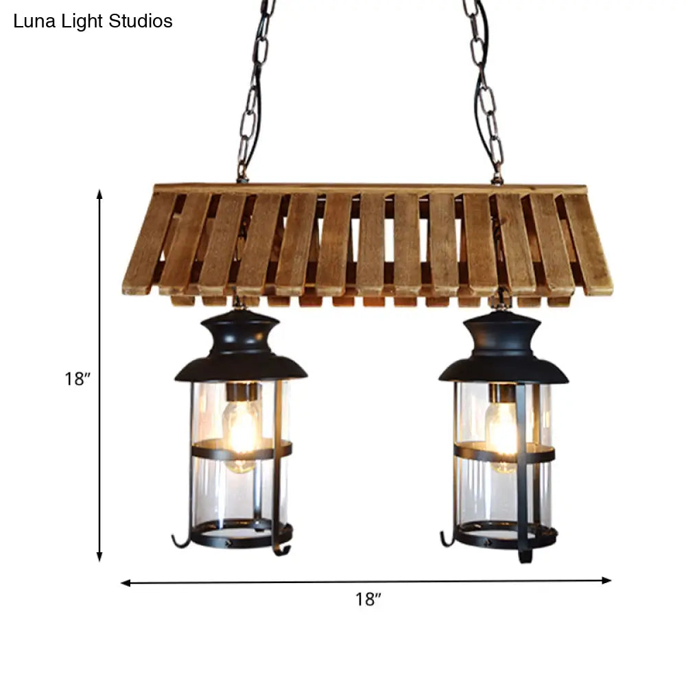 Vintage Black Island Lamp with Clear Glass Pendant | 2-Light Antique Cylinder Lighting for Living Room