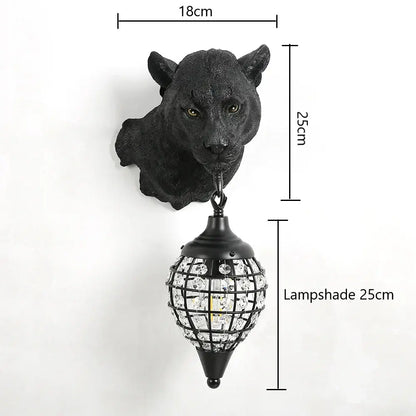 Black panther head wall sconce with crystal-encrusted lampshade vintage decorbites leopard wall sconce for living room
