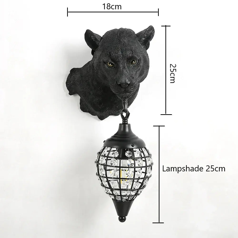 Vintage black panther head wall sconce with crystal-encrusted lampshade for decorbites leopard wall sconce lighting