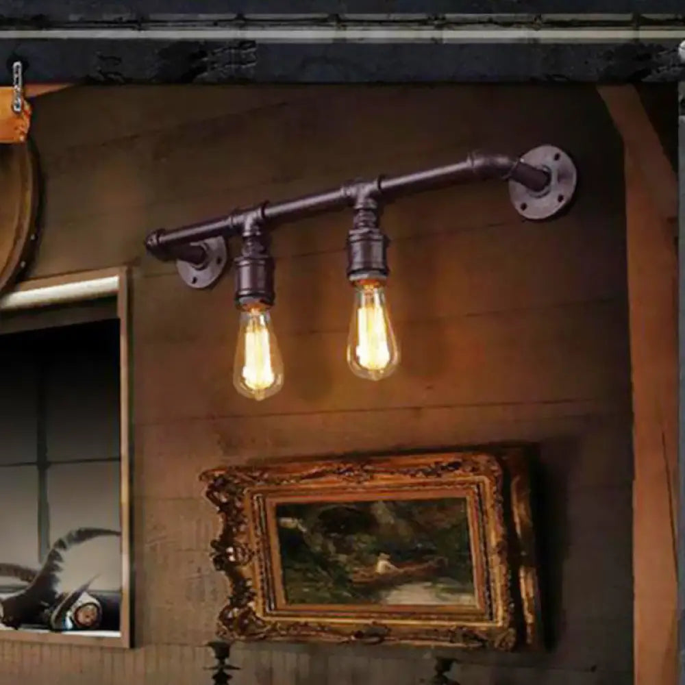 Vintage Black Linear Wall Sconce Lamp for Bar - 2/4 Light Fixture in Metallic Finish