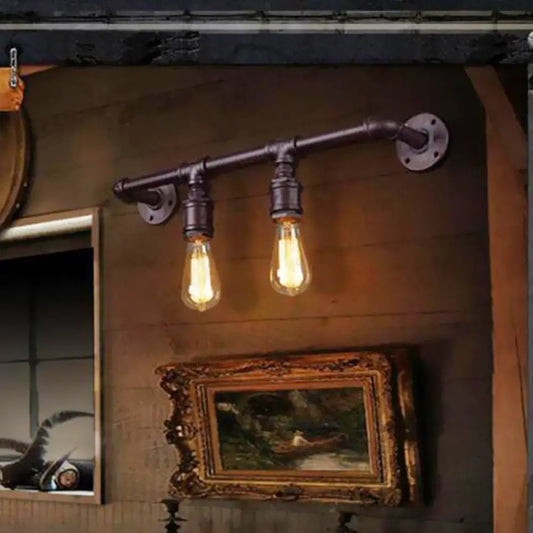 Vintage Black Linear Wall Sconce Lamp for Bar - 2/4 Light Fixture in Metallic Finish
